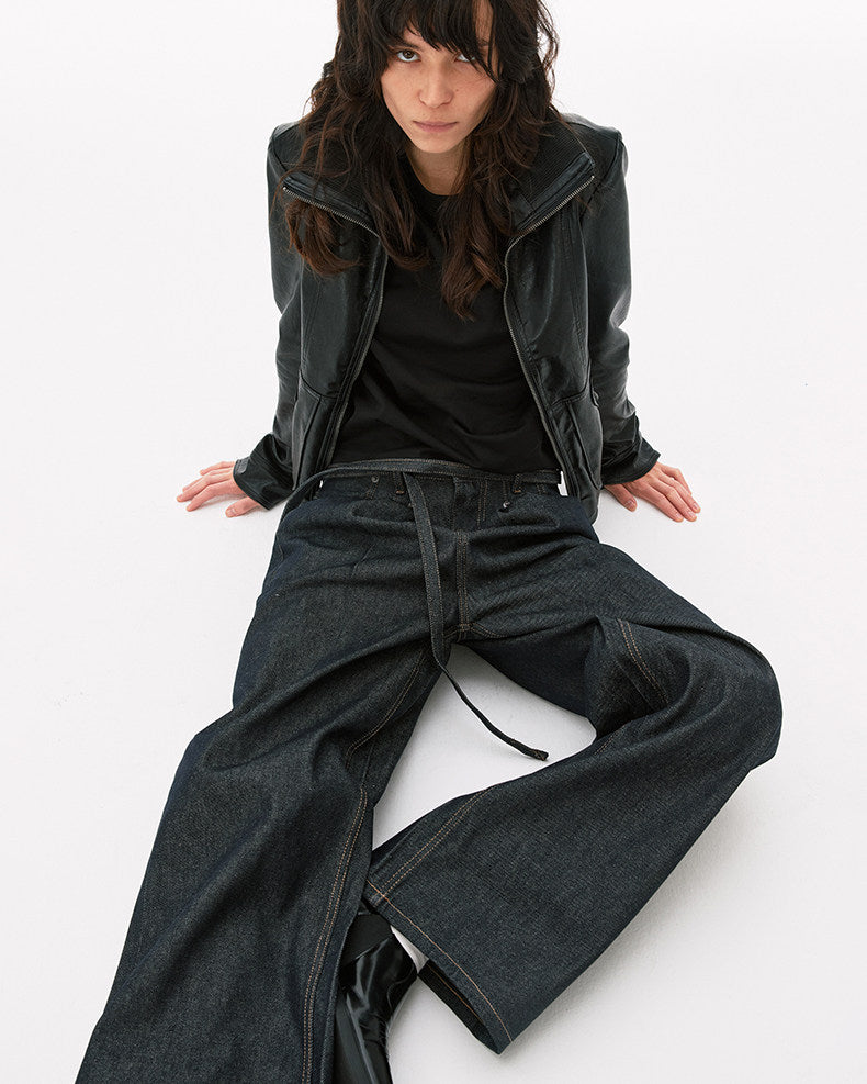 Minimalist Lace-Up Raw Denim Pants