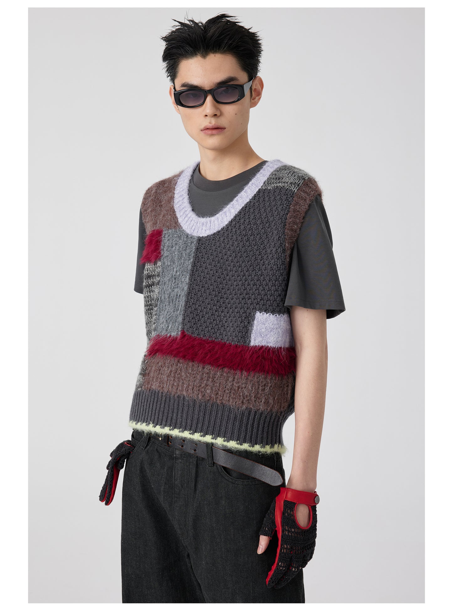 Patchwork Contrast U-Neck Sweater Vest