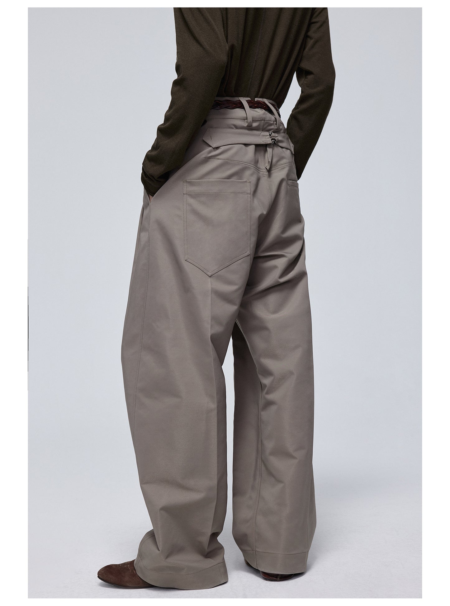 Pleated slim straight slacks pants