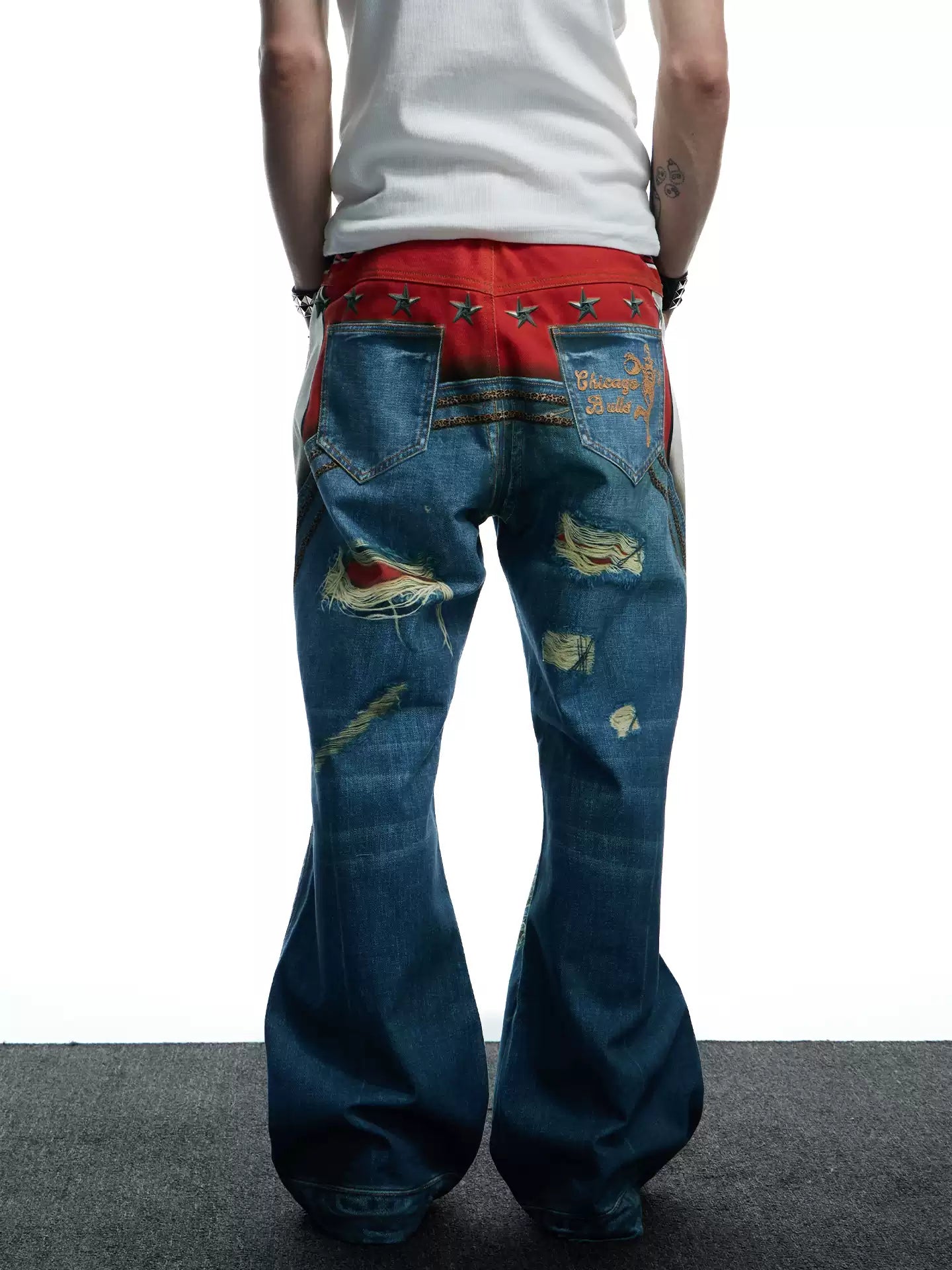 Printed Ripped Denim Pants