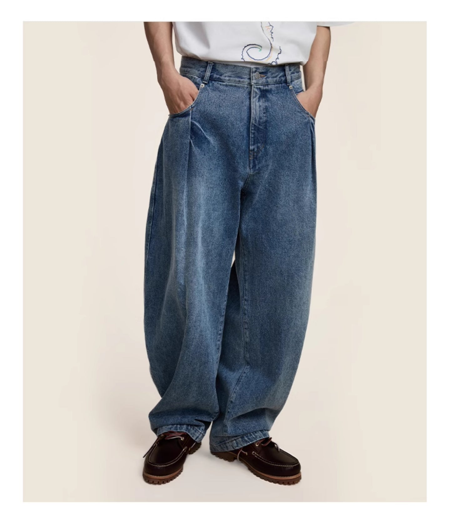 Retro washed casual denim pants