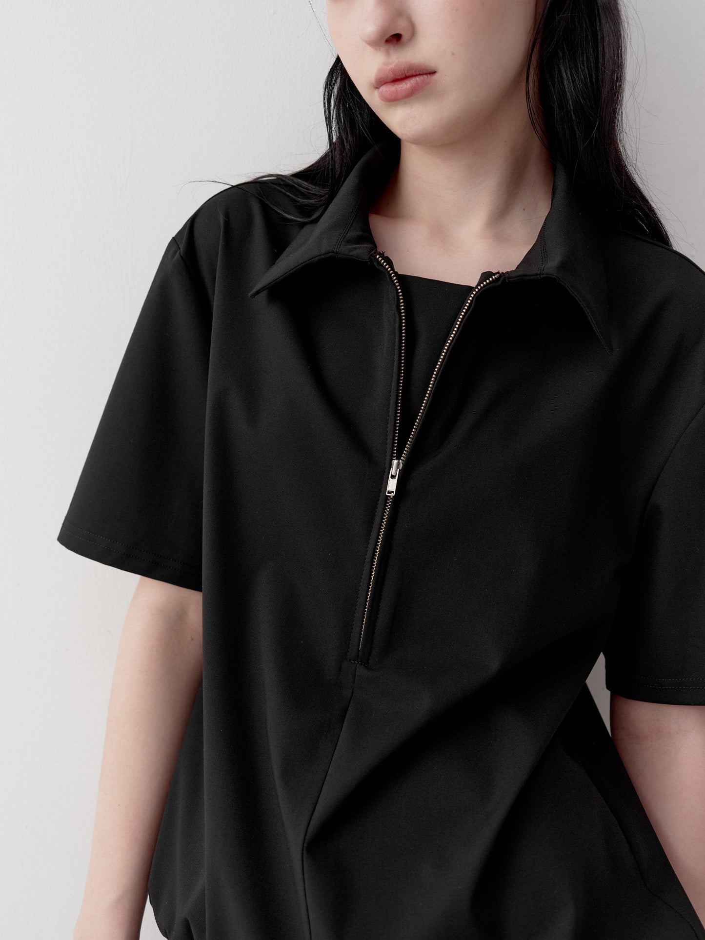Half-Zip Faux Two-Piece Shirt