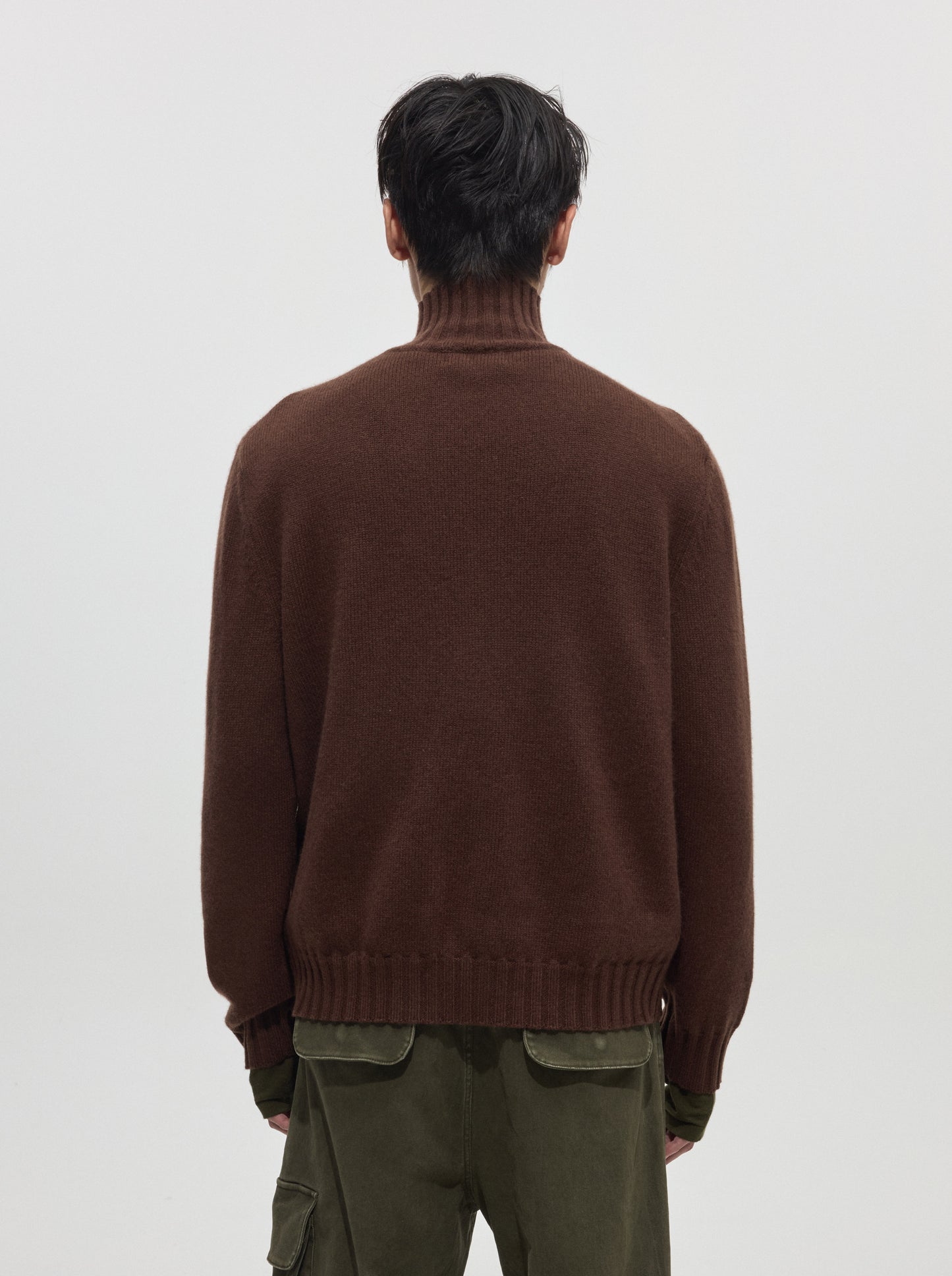 Diagonal-zip Wool Knit Cardigan