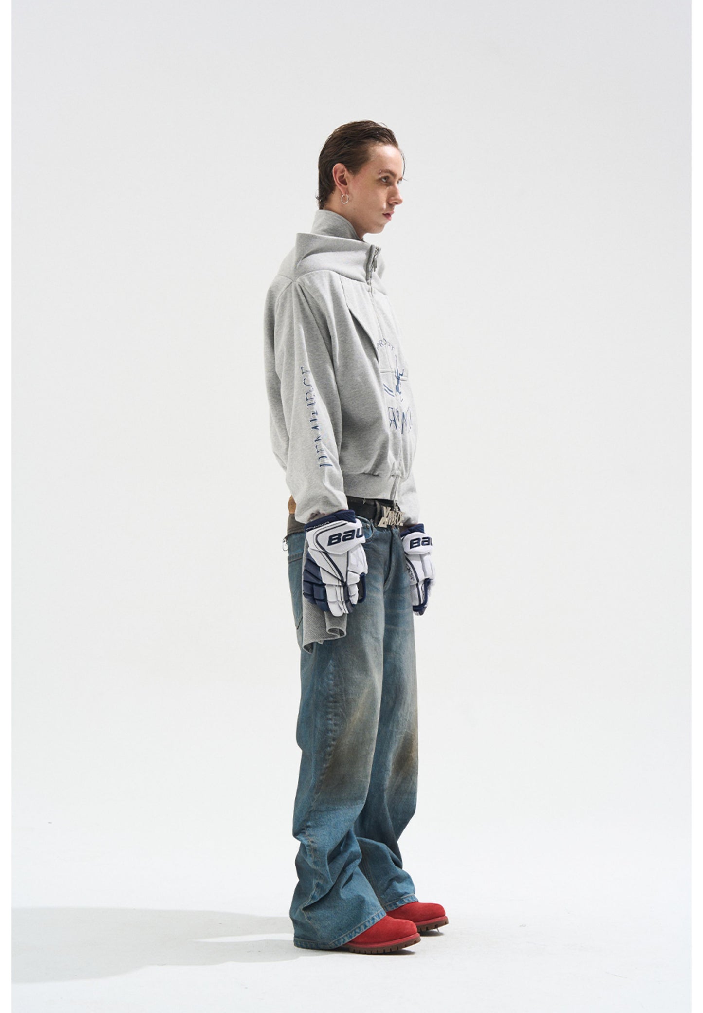 One-Shoulder Zipper Sweatshirt