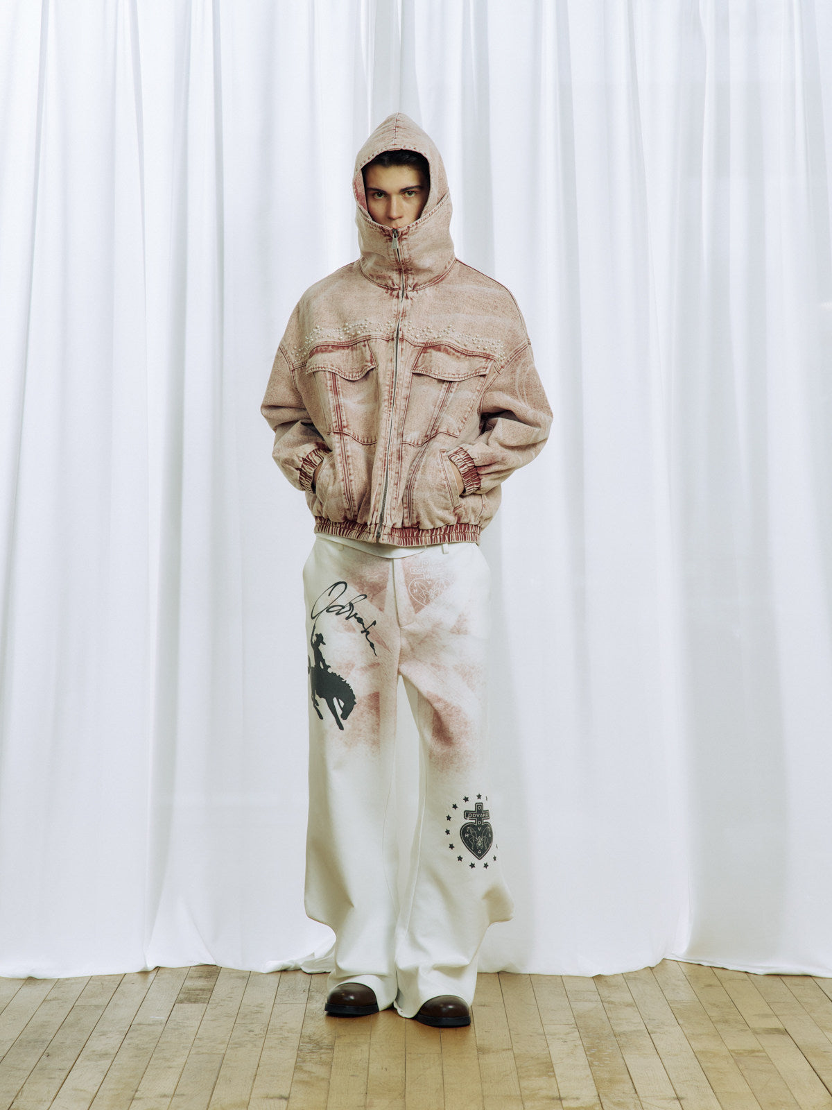 Double Collar Washed Denim Jacket