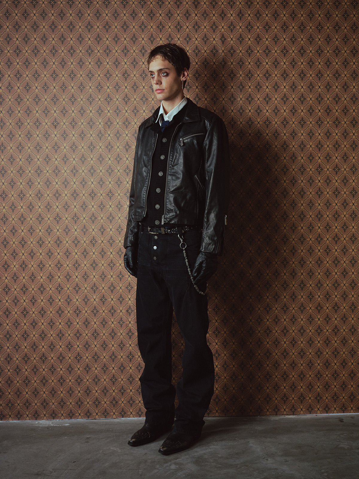 Zipper-Front Washed Leather Jacket