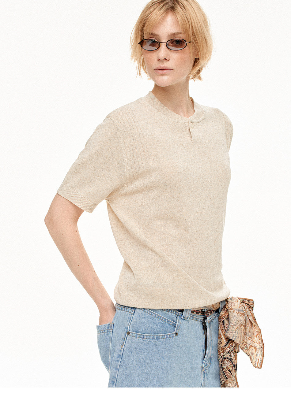 Henley-Neck Loose-Fit Knit