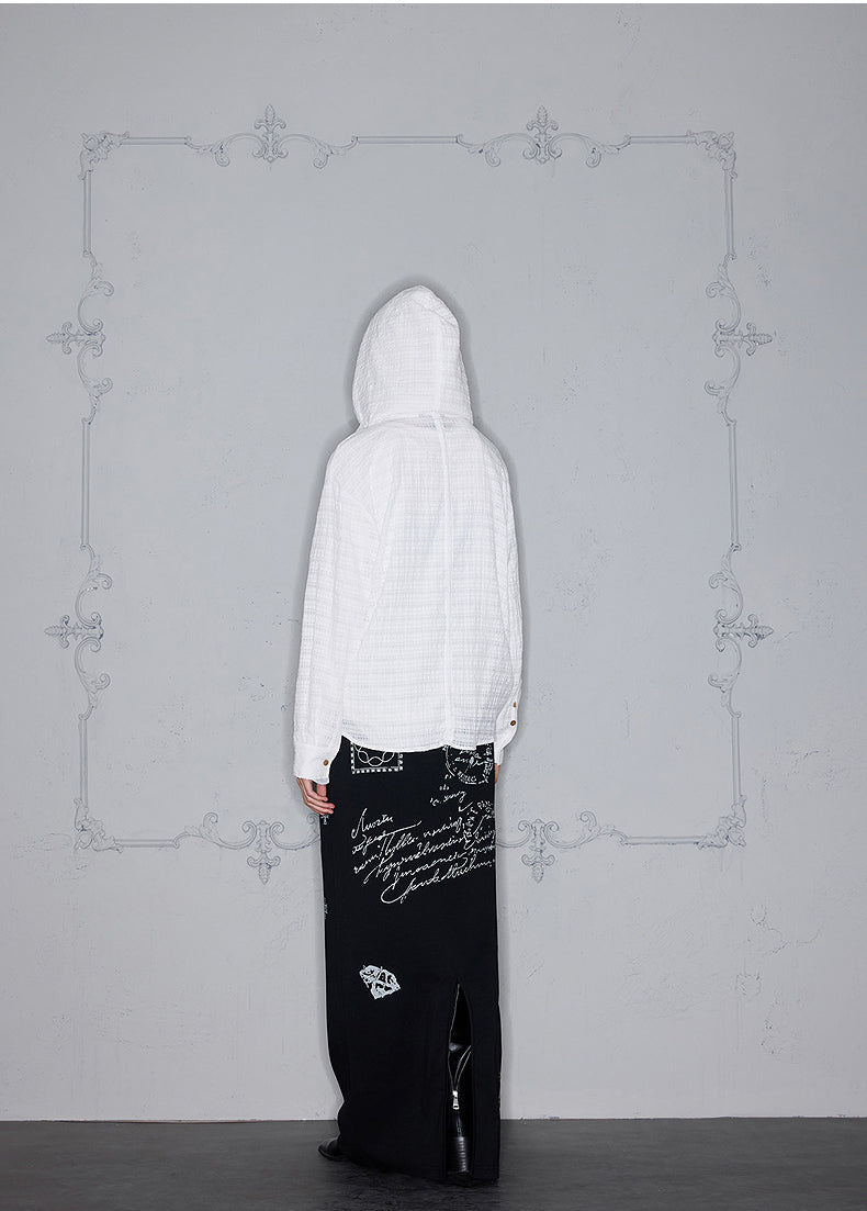 Striped pleated hooded shirt