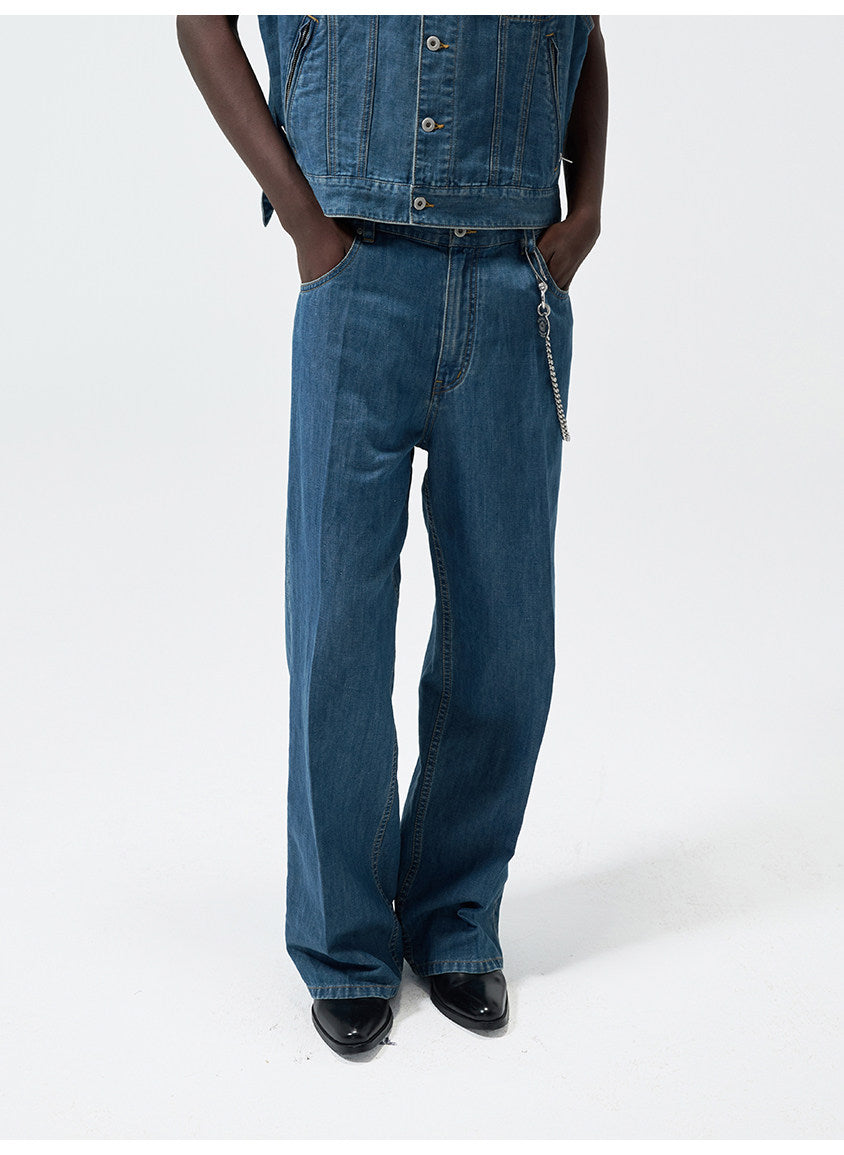 Wash-Finish Straight-Leg Pants