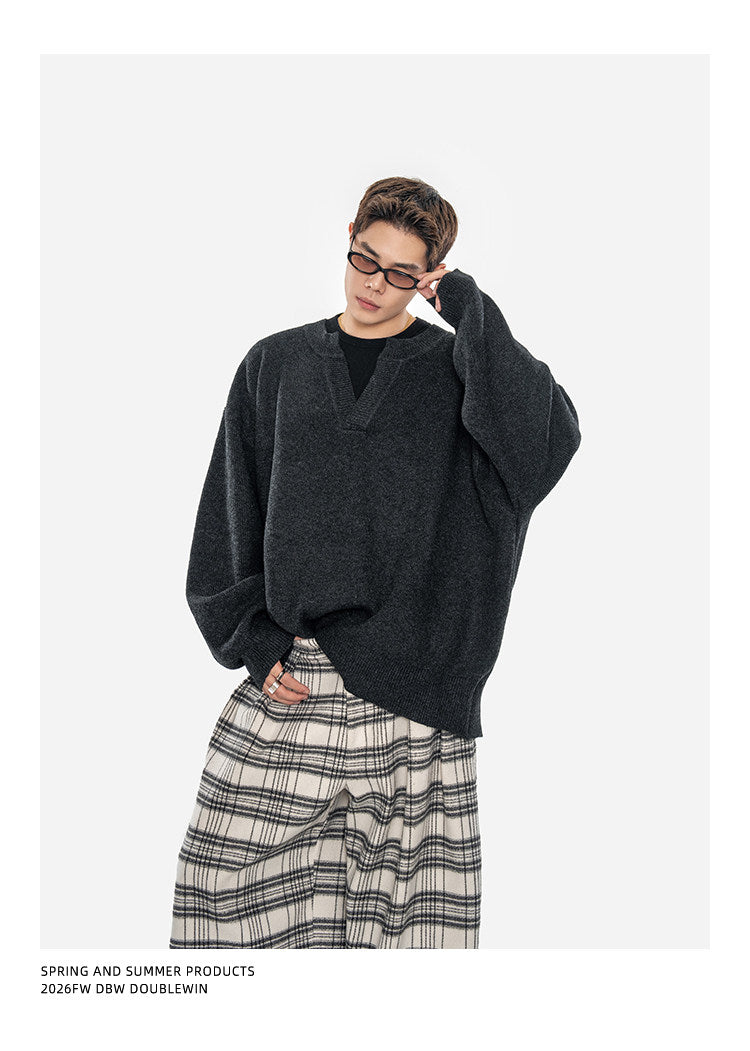 Oversized Wool-Blend V-Neck Sweater