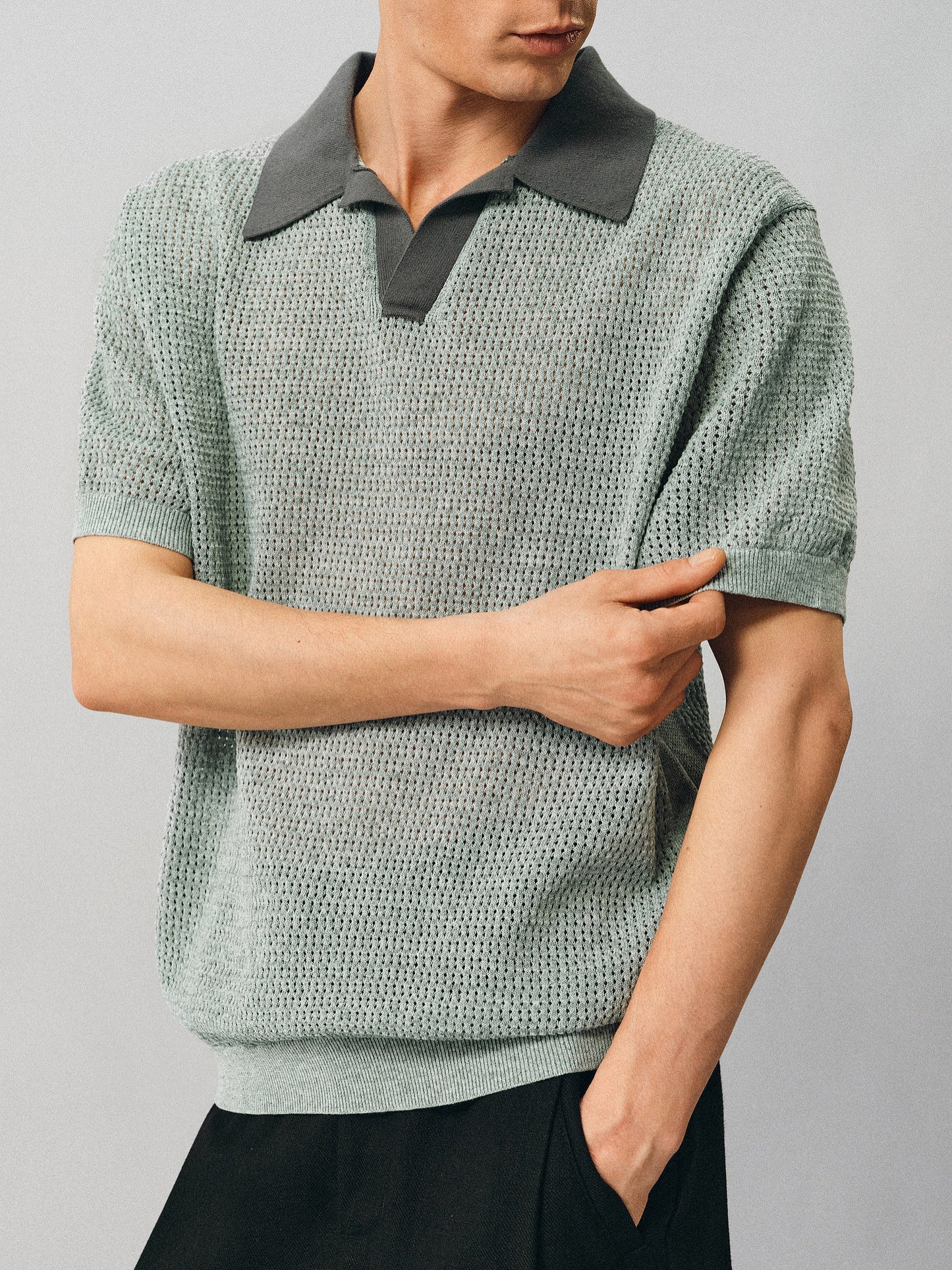 Openwork Knit Polo Shirt