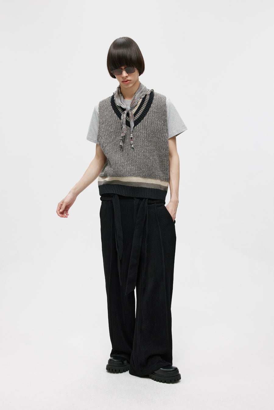 Double Belt Center Seam Wide Pants