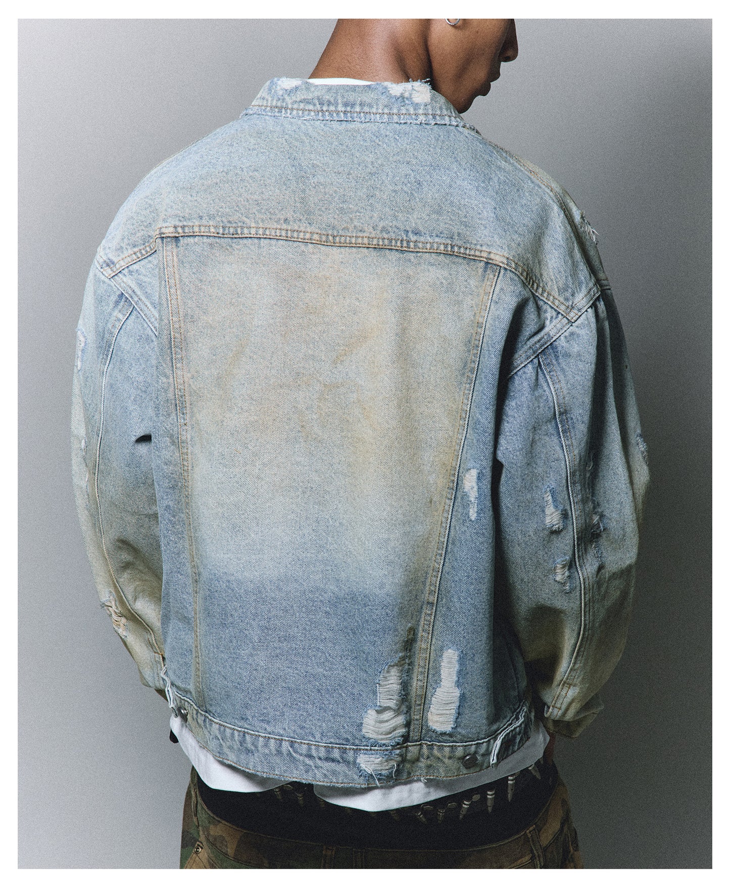 Washed Dirty Ripped Denim Jacket