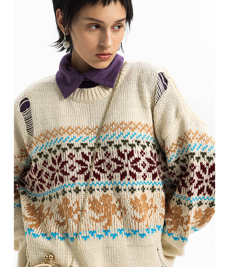 Jacquard Round Neck Knit