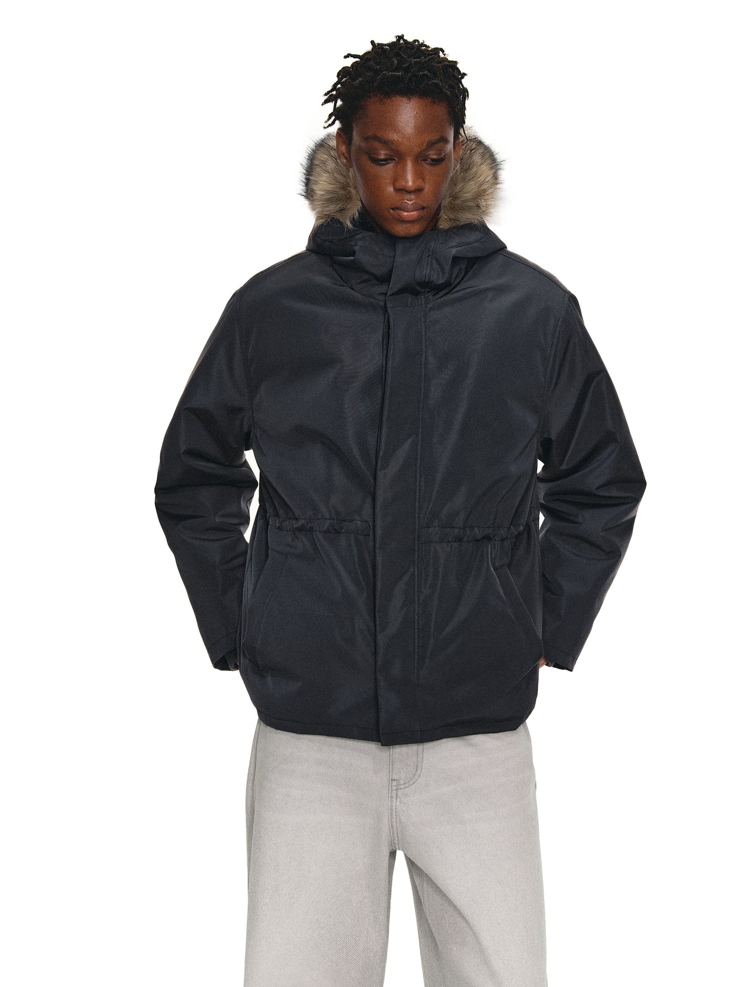 Water-repellent fur collar jacket