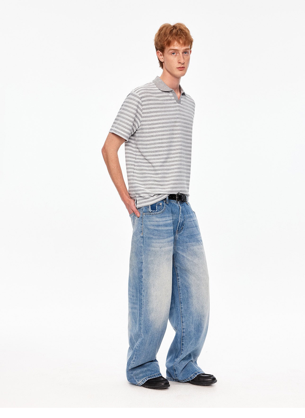 Seagull Neck Striped T-Shirt