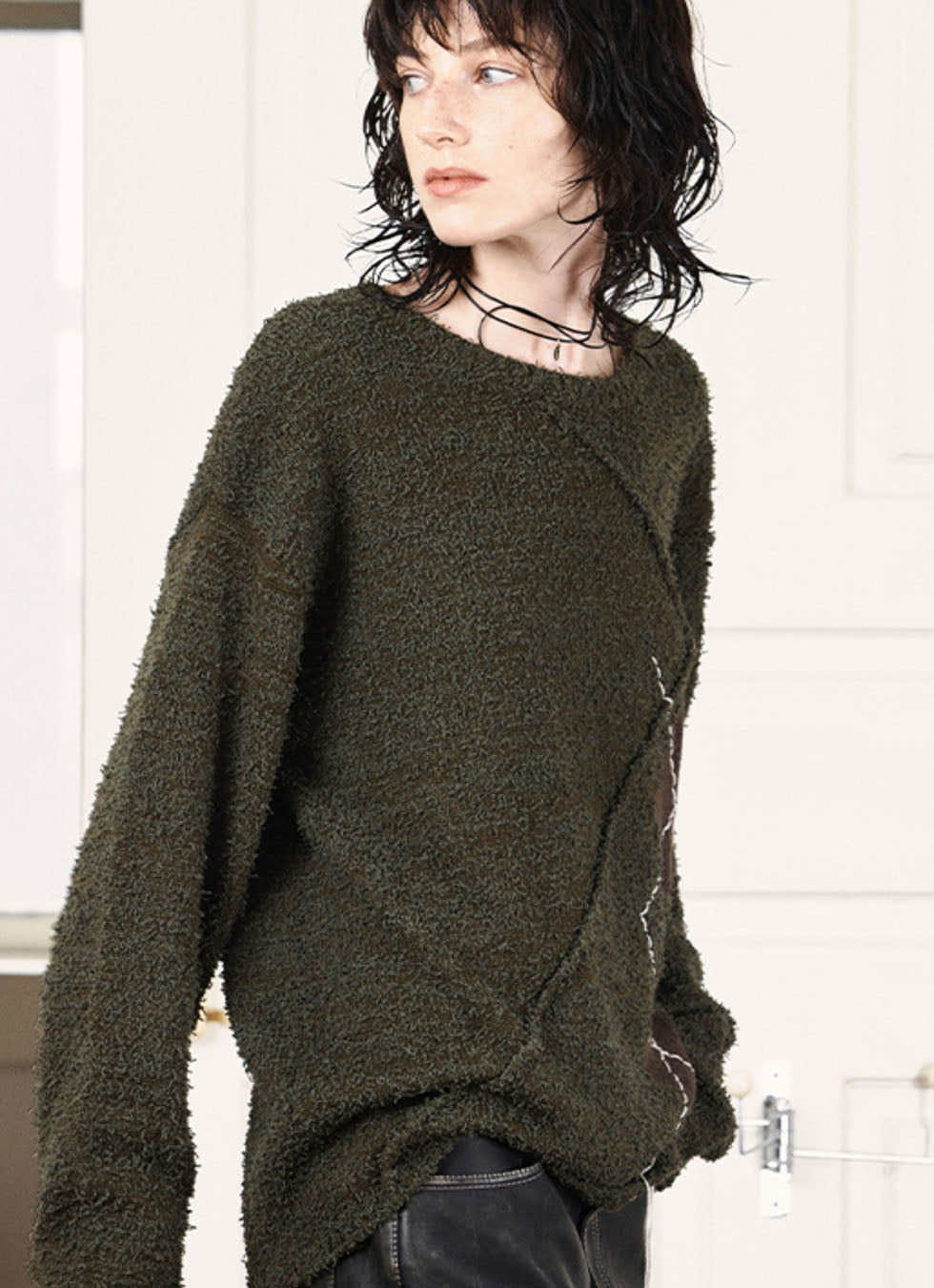 Fringe Rice Yarn Round Neck Pullover Sweater