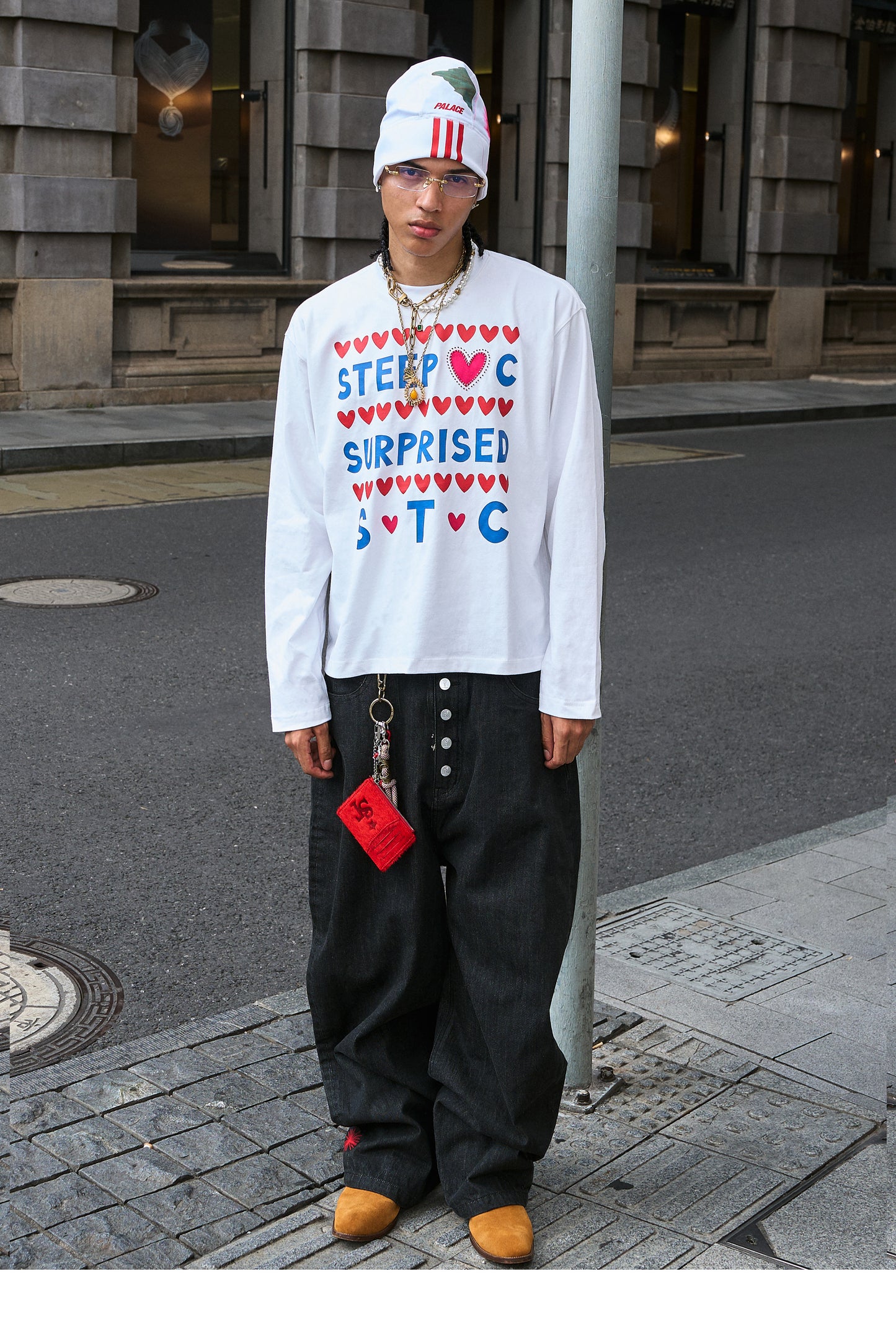 Hand-stitched detail printed T-shirt