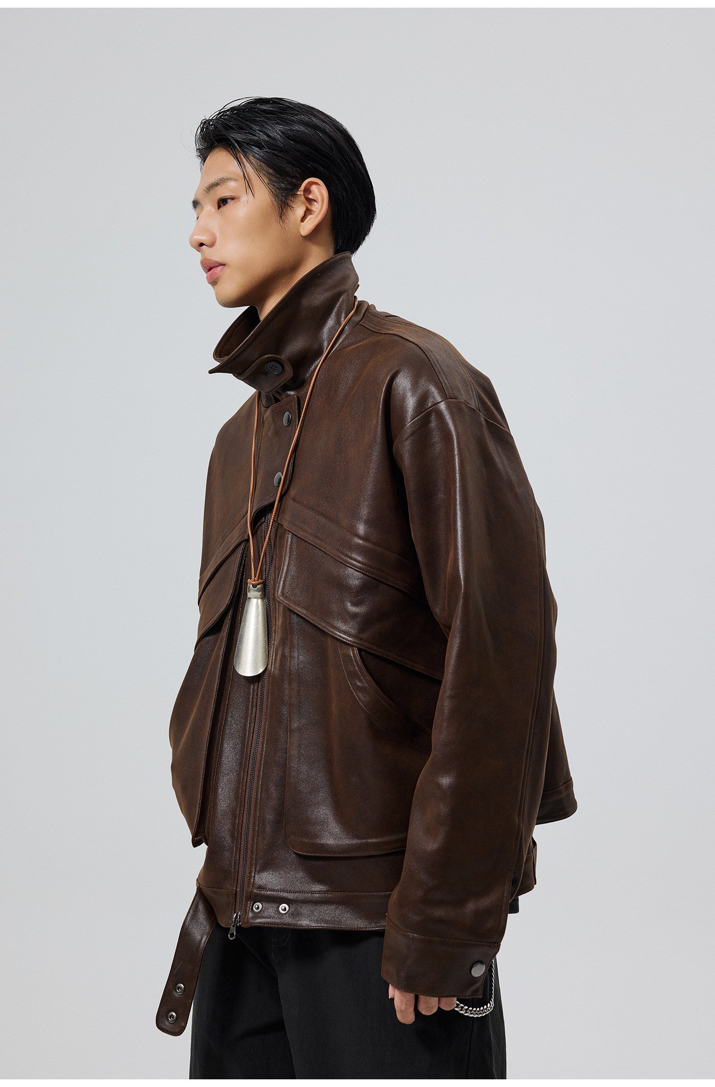 PU Material Oversized Leather Jacket
