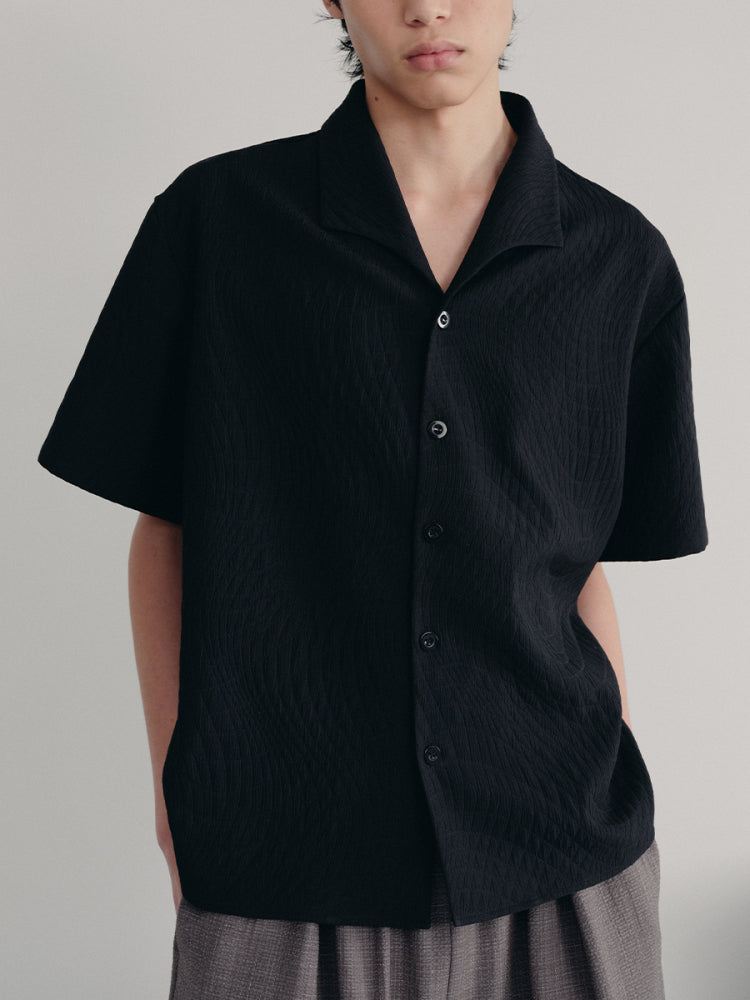 Pleated Textured Leaf Pattern Shirt