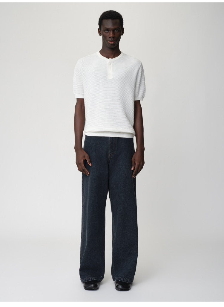 Waffle Henley Neck Knit Shirt