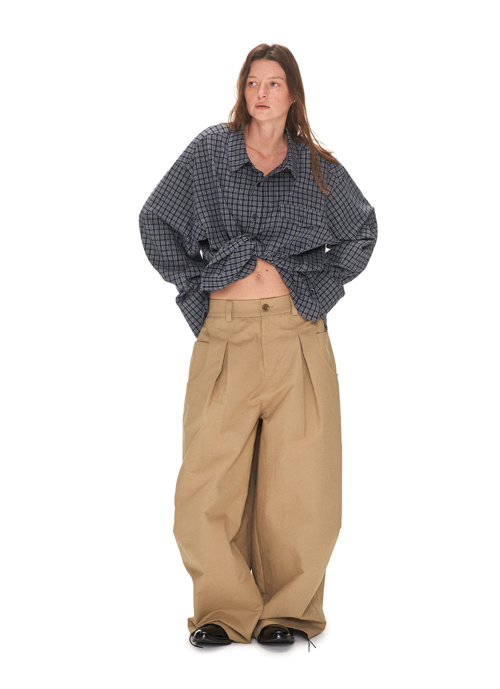 Loose-fit Checkered Eyelet Shirt