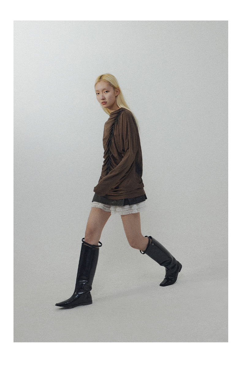 Pleated gathered T-shirt