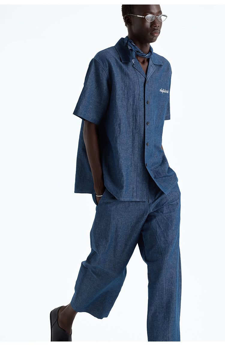 Denim dyed Cuba collar shirt