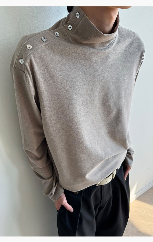 Shell Button High-Collar Shirt