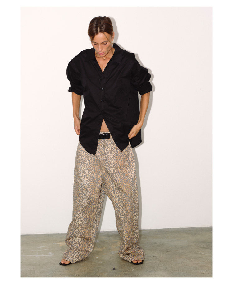 Gradient Leopard Print Baggy Pants