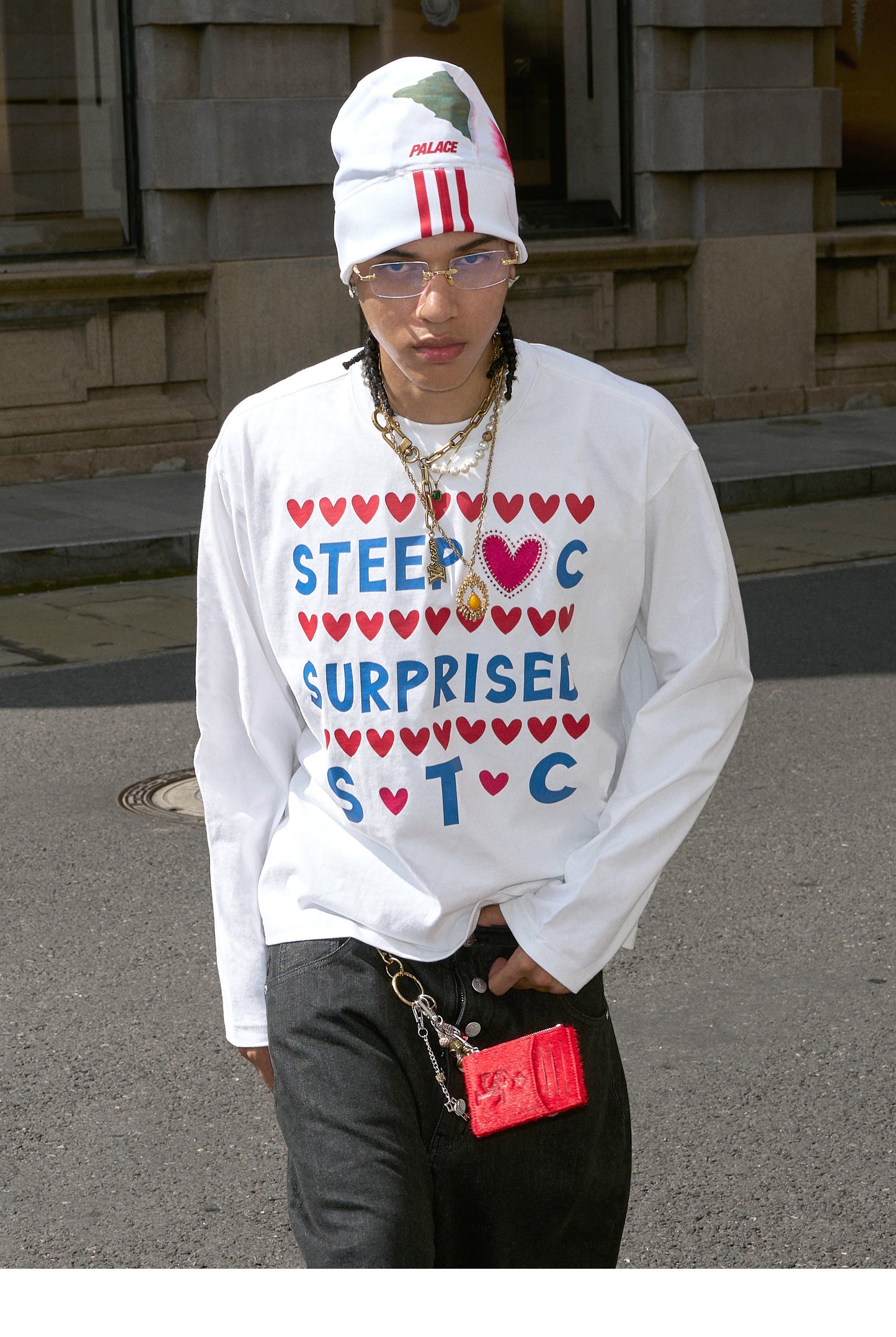 Hand-stitched detail printed T-shirt