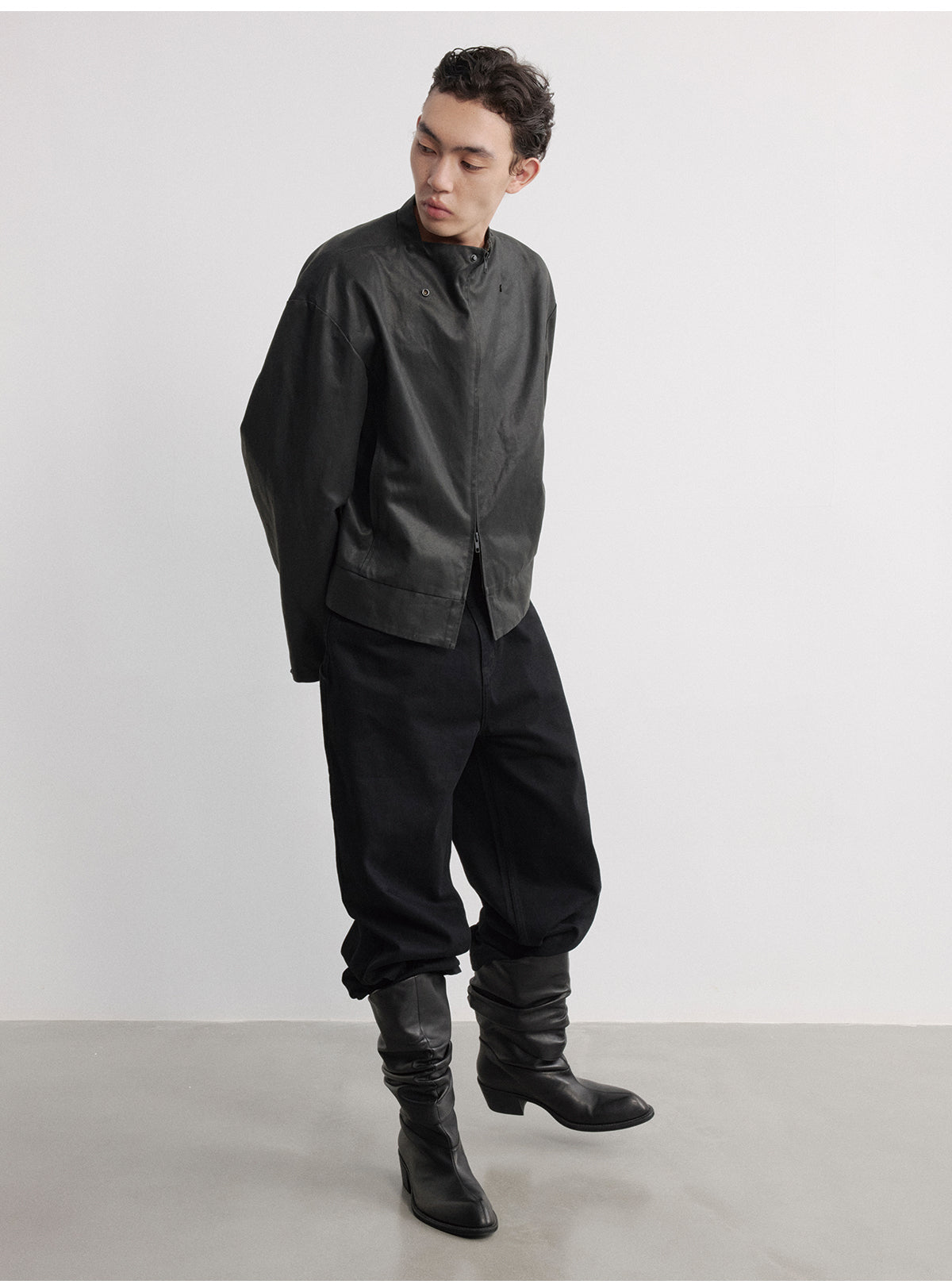 Snap Button Leather Jacket