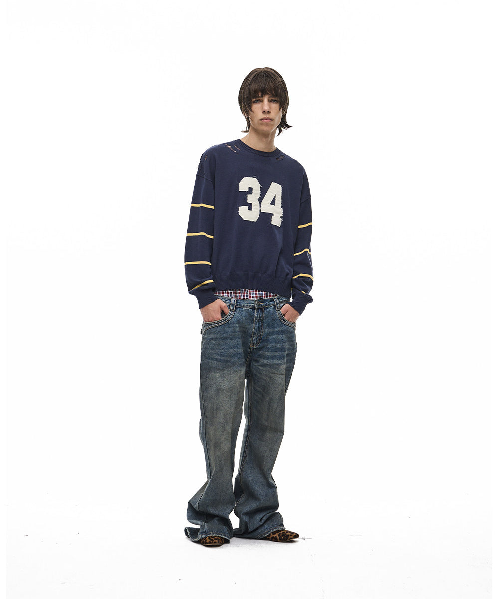 Patch-Embroidered Knit Pullover Sweater