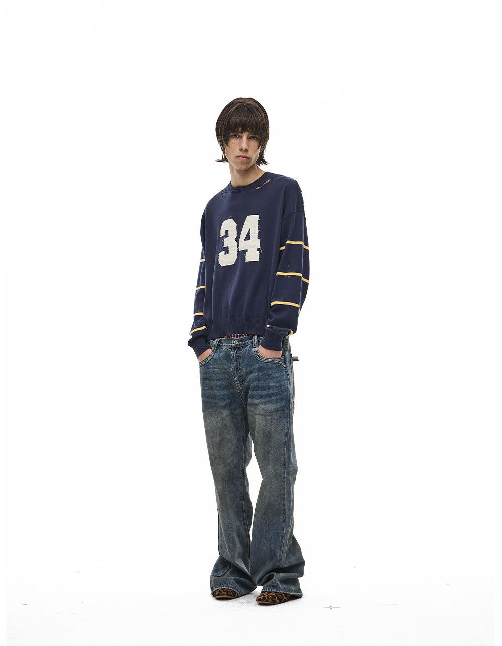 Patch-Embroidered Knit Pullover Sweater