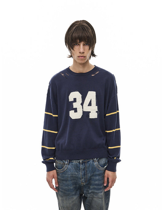 Patch-Embroidered Knit Pullover Sweater