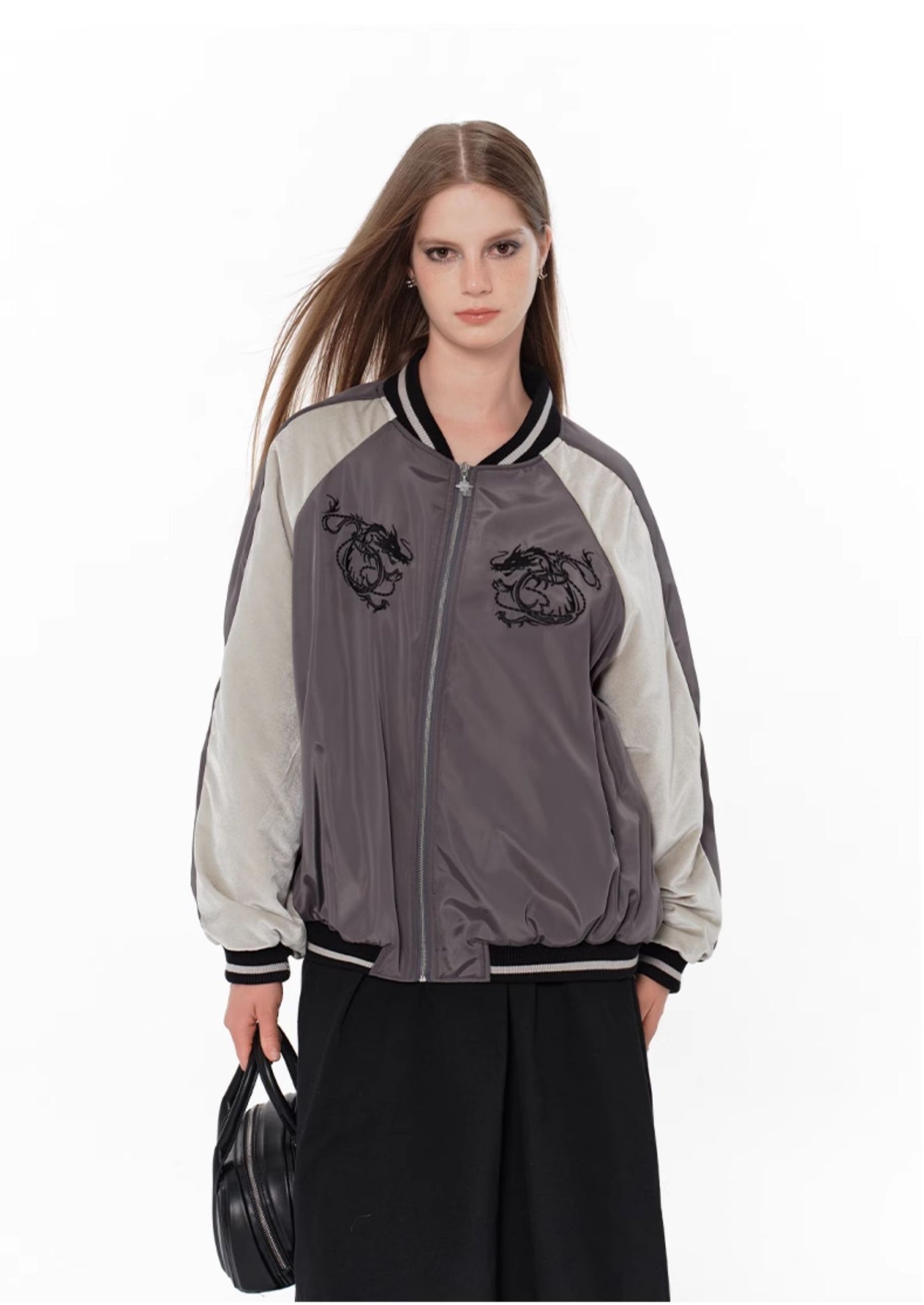 Rock Dragon Embroidered Baseball Jacket