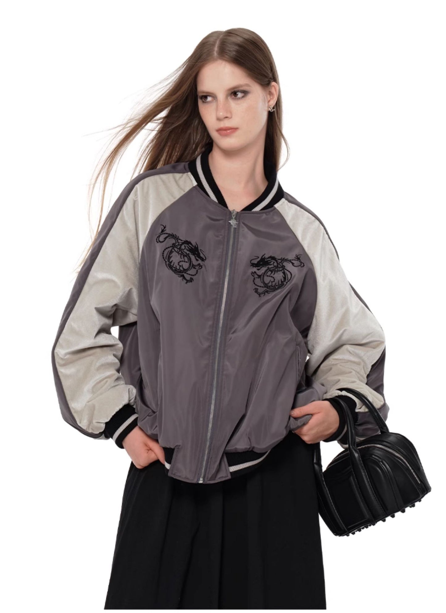 Rock Dragon Embroidered Baseball Jacket