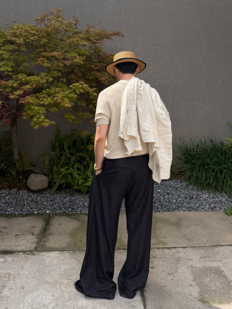 Casual Pants with Double 3D Pleats