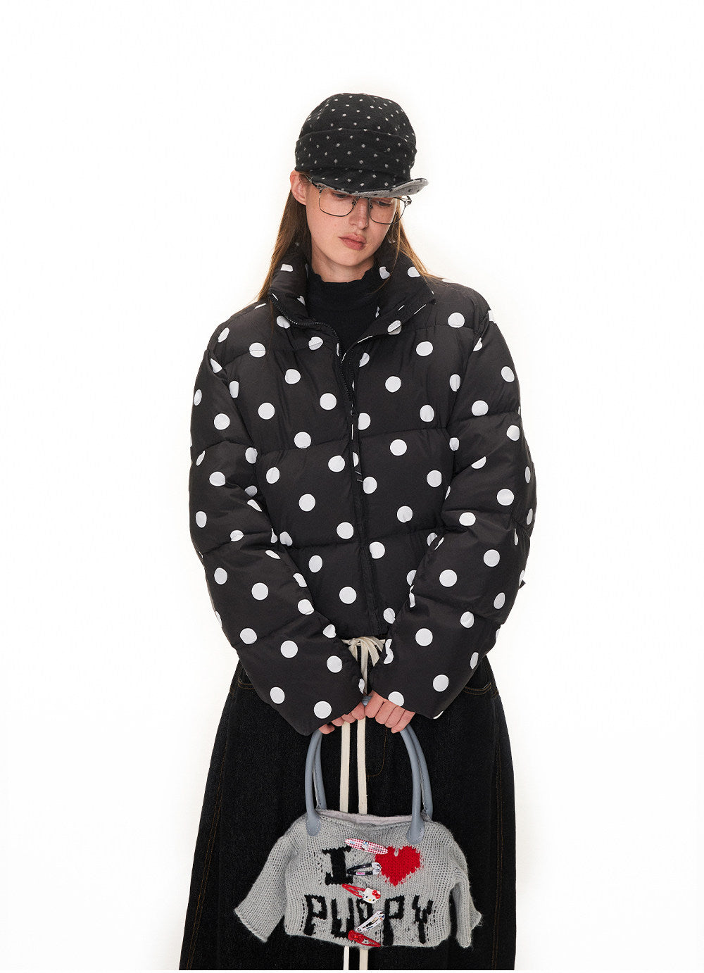 Letter Design Knit Bag