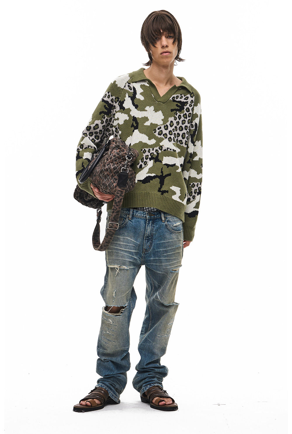 Retro Camouflage Leopard-Print Casual Knit