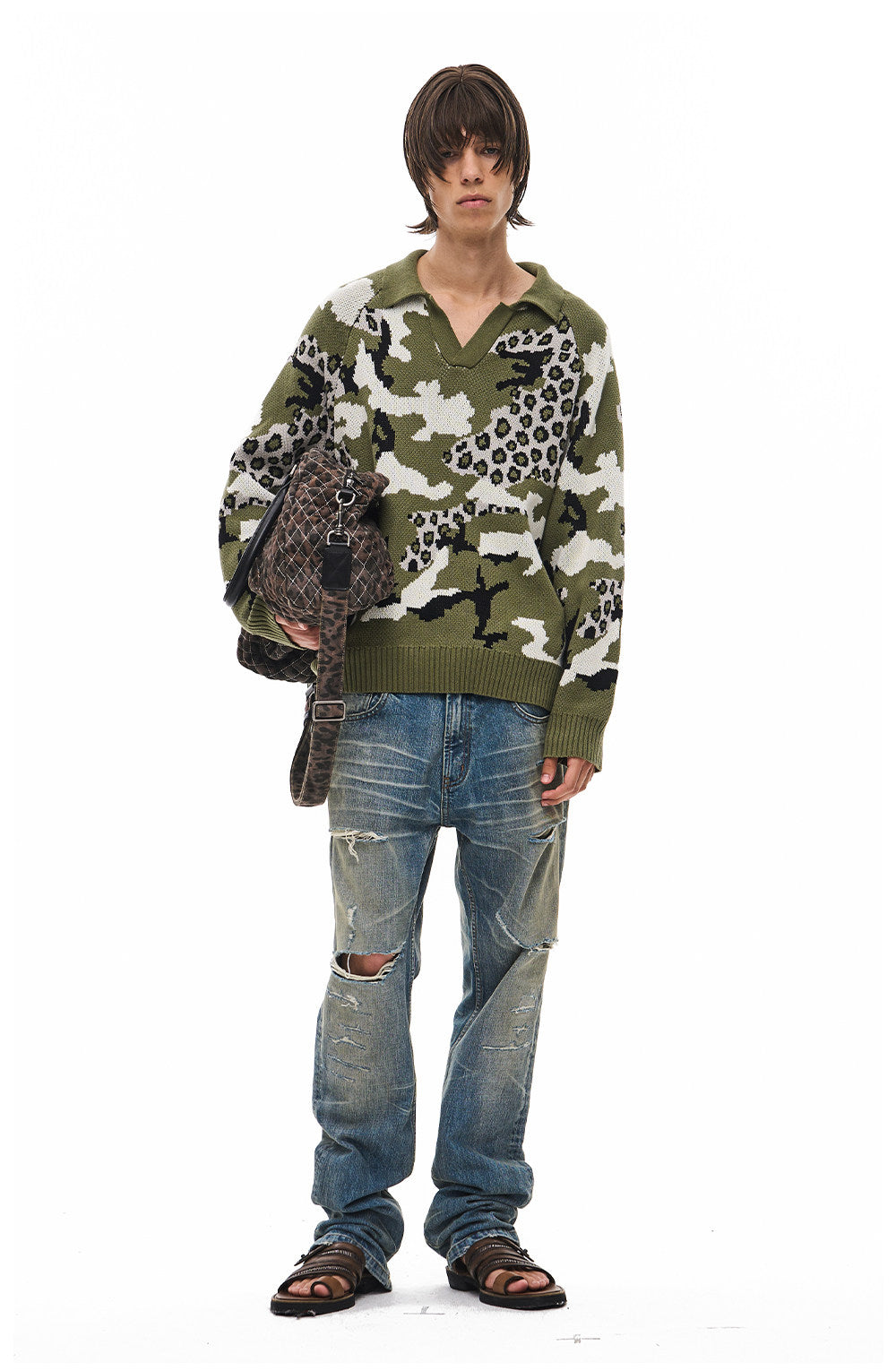 Retro Camouflage Leopard-Print Casual Knit