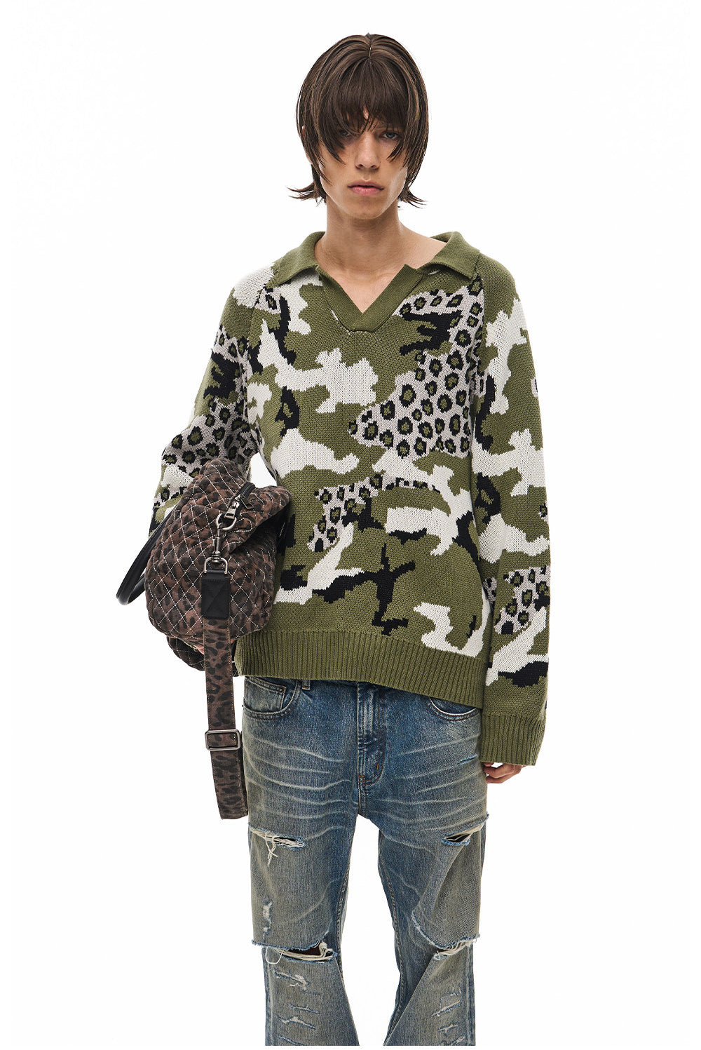 Retro Camouflage Leopard-Print Casual Knit