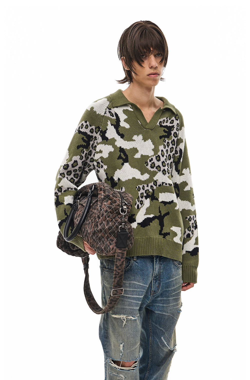 Retro Camouflage Leopard-Print Casual Knit