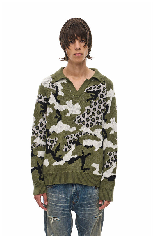 Retro Camouflage Leopard-Print Casual Knit