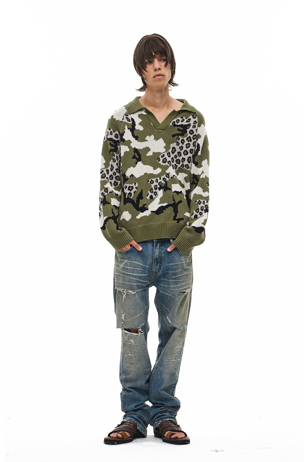 Retro Camouflage Leopard-Print Casual Knit