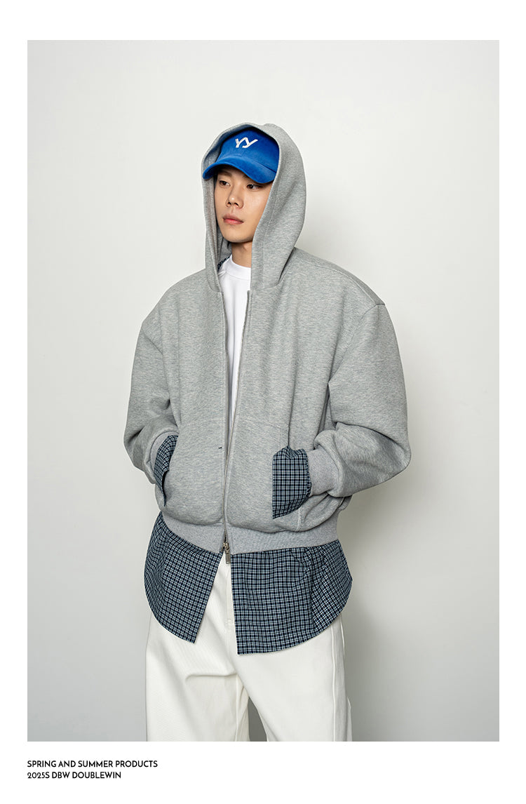 Checkered Pattern Faux Two-Piece Sweatshirt