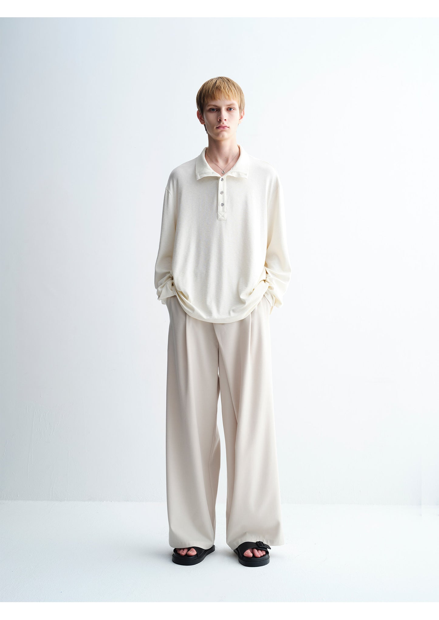 Diagonal Placket Casual Wide-Leg Pants