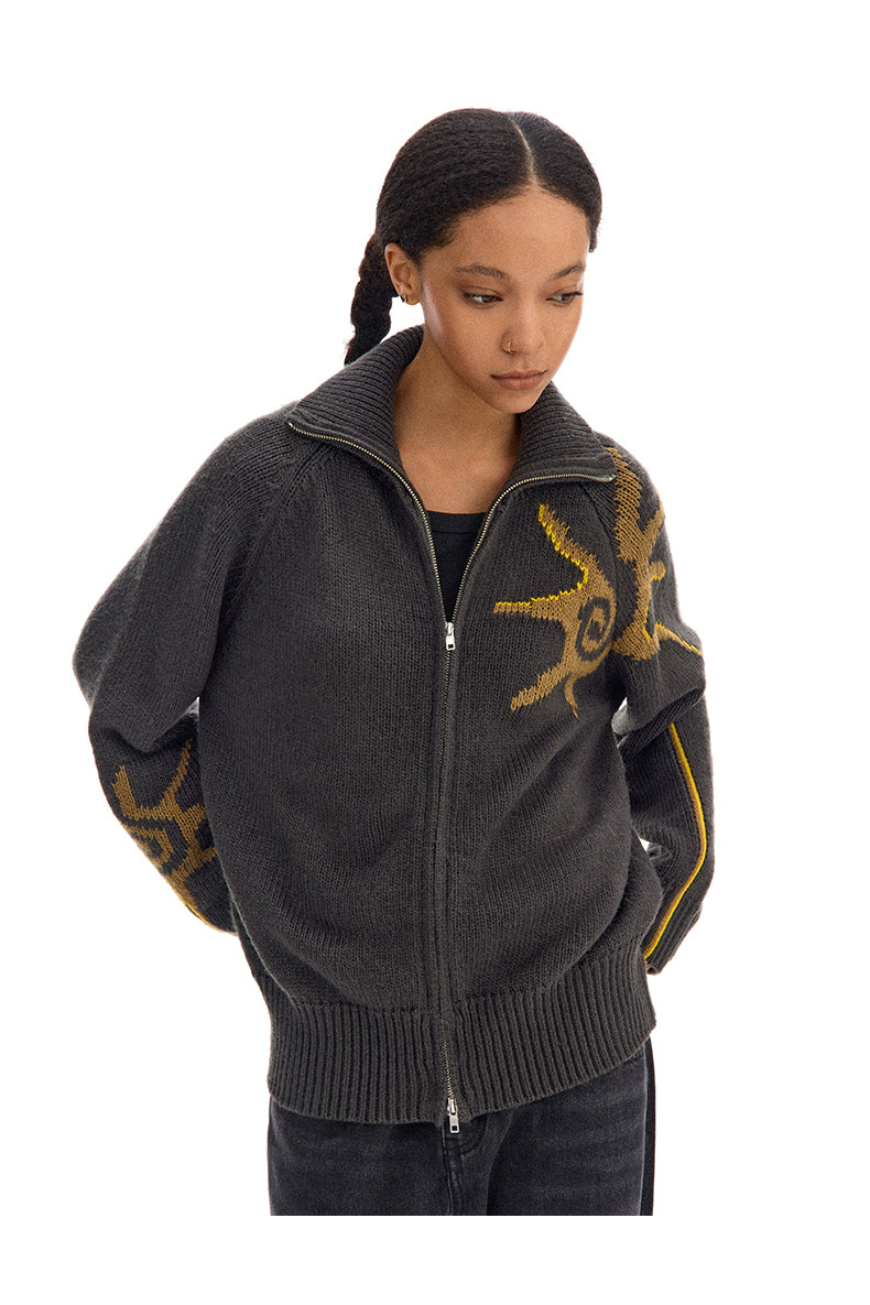 Stand collar zip cardigan