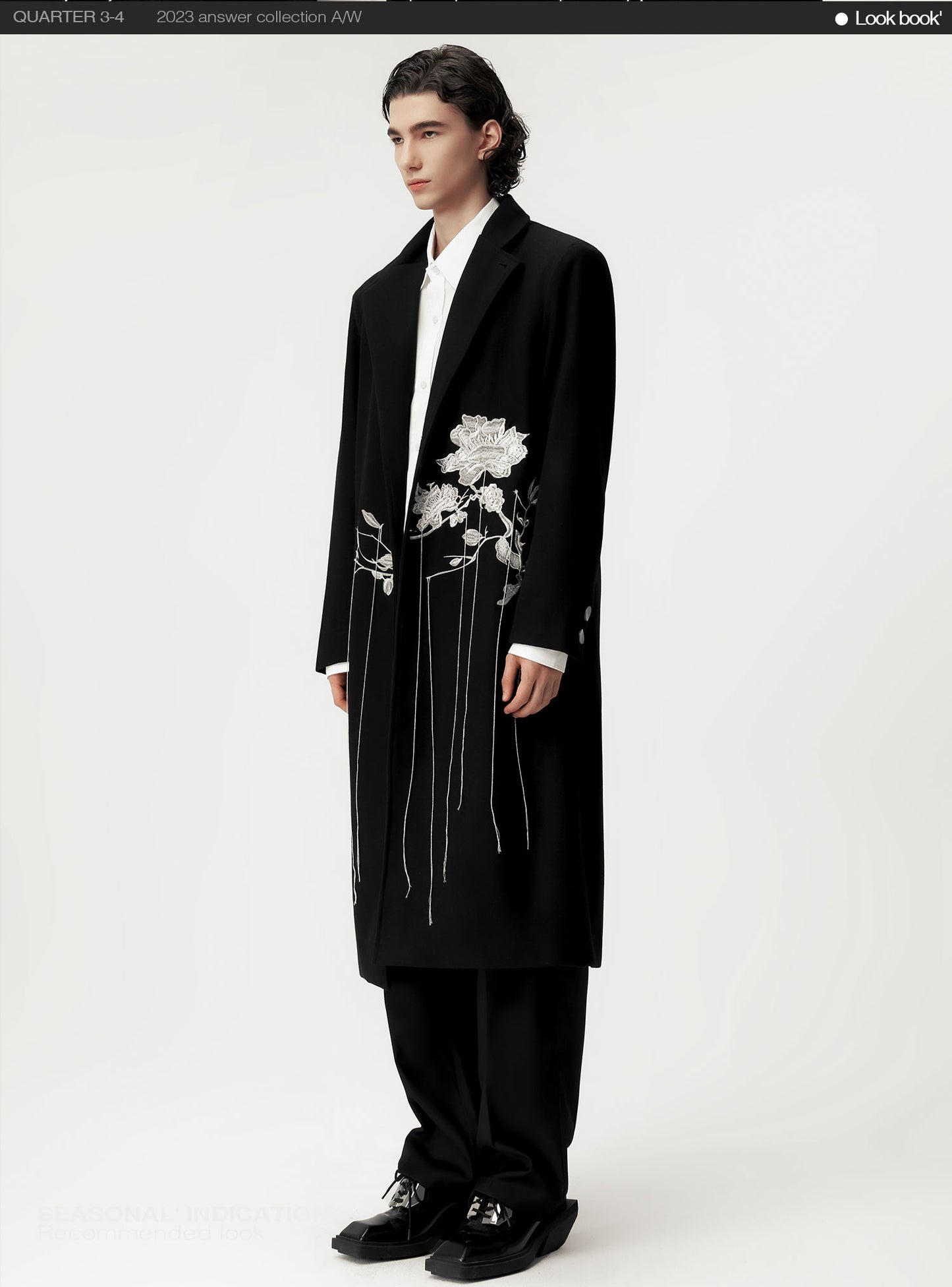 Rose Embroidery Casual Wool Long Coat