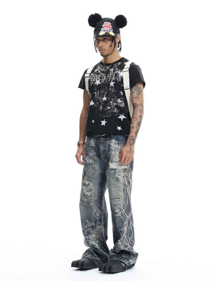 Embroidered Digital Print Jeans